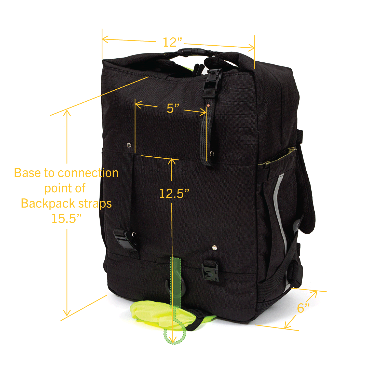 Bedford Backpack Pannier dimensions | color:black ripstop;