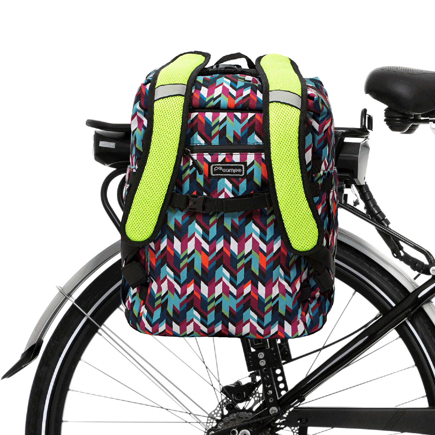 Bedford Backpack Pannier on bike | color:chevron;