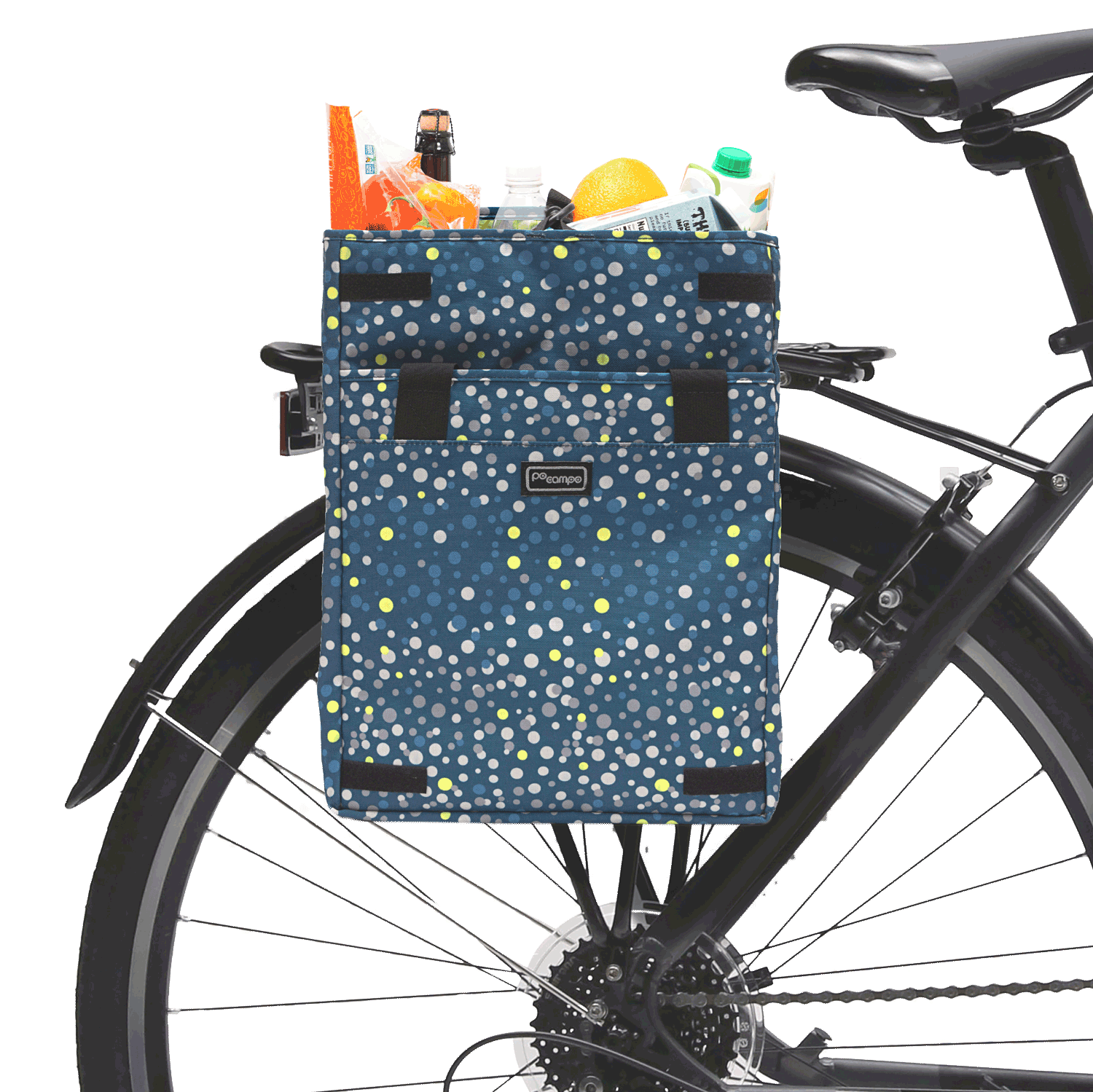 Orchard Grocery Pannier on bike - Po Campo color:bubbly;