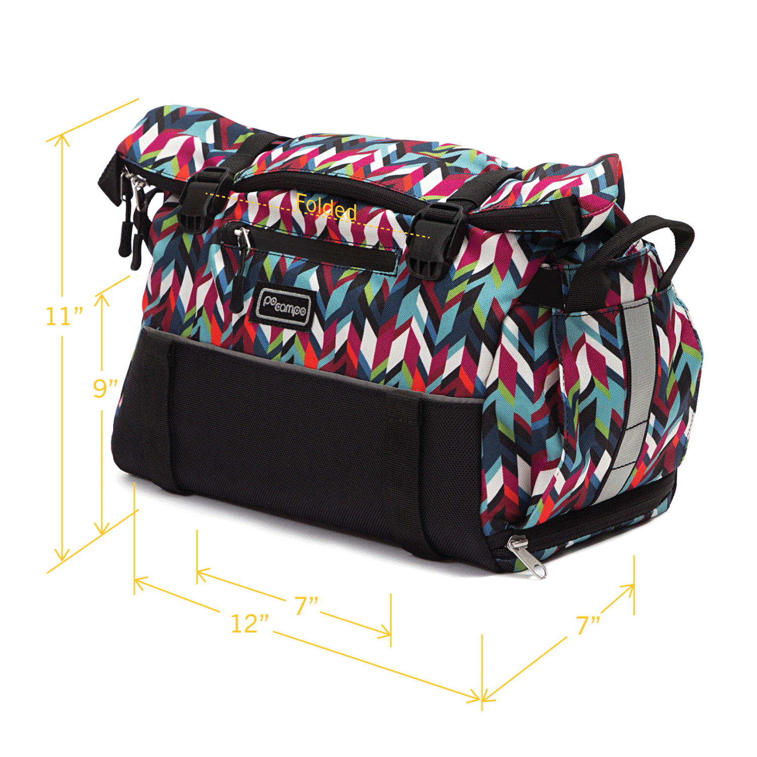 Vernon Bike Trunk Bag Dimensions | Po Campo color:chevron;