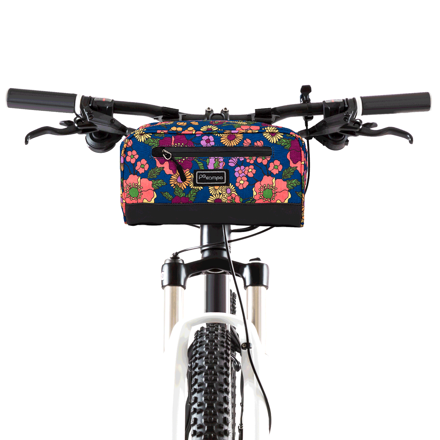 Po Campo Domino Handlebar Bag in Meadow on bike  | color:meadow;